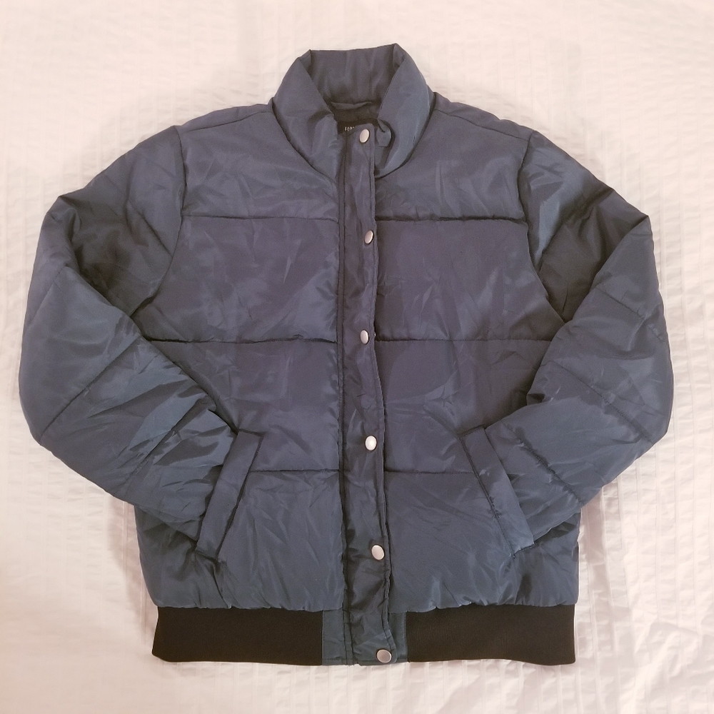 Forever 21 Dark Teal Green Puffer Bomber Puff Jacket Coat